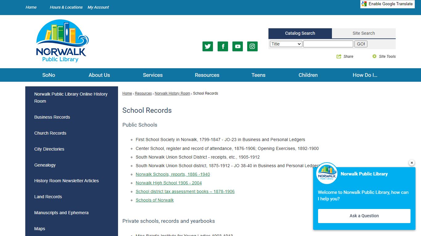 School Records | Norwalk Public Library Services ...